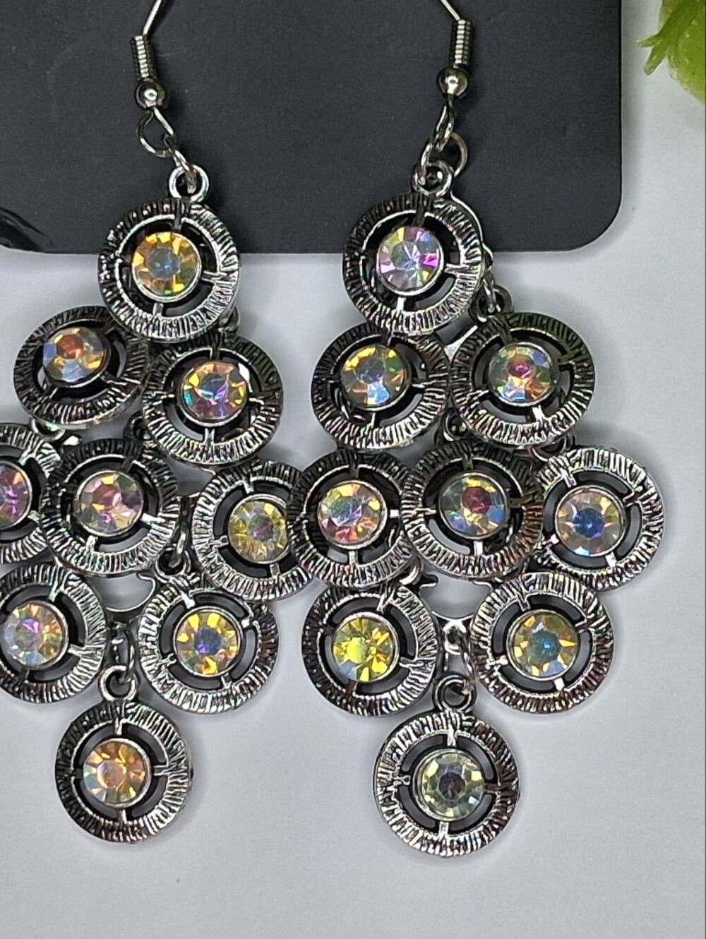 Multicolor Iridescent Crystal Dangle Earrings in Silver-Tone